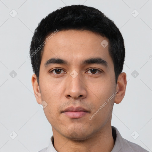 Neutral asian young-adult male with short  black hair and brown eyes