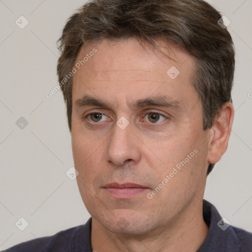 Neutral white adult male with short  brown hair and brown eyes