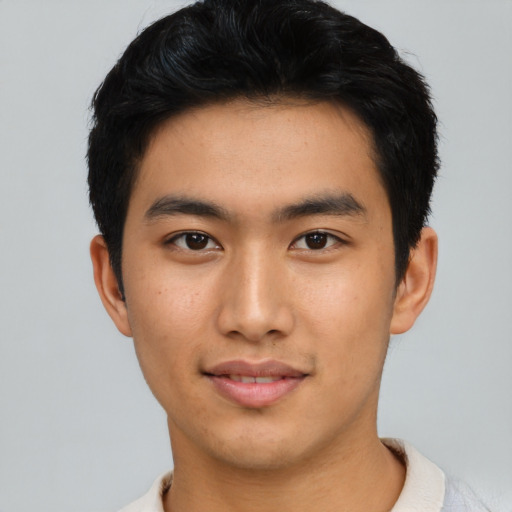 Neutral asian young-adult male with short  black hair and brown eyes