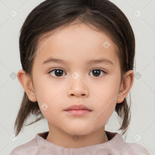 Neutral white child female with medium  brown hair and brown eyes