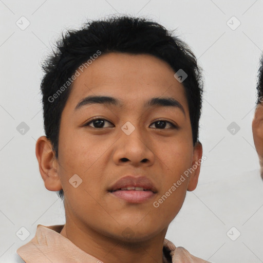 Neutral asian young-adult female with short  brown hair and brown eyes