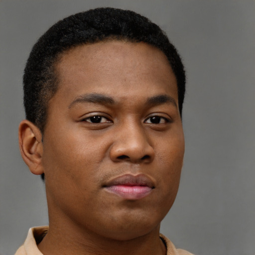 Neutral black young-adult male with short  brown hair and brown eyes
