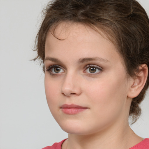 Neutral white young-adult female with medium  brown hair and green eyes