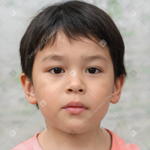 Neutral asian child female with short  brown hair and brown eyes