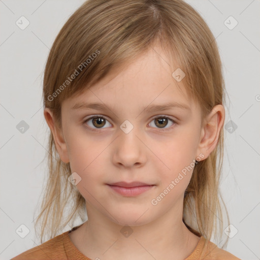 Neutral white child female with medium  brown hair and brown eyes