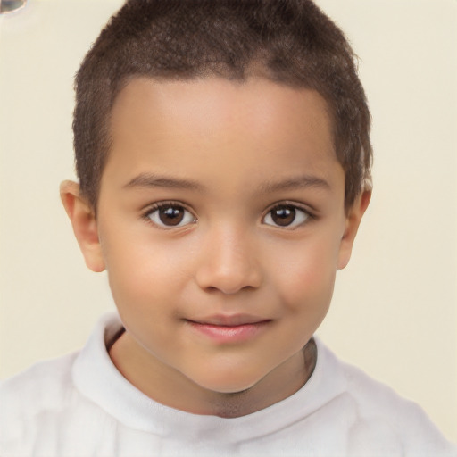 Joyful white child female with short  brown hair and brown eyes