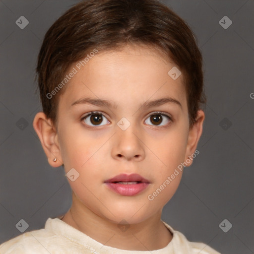 Neutral white child female with short  brown hair and brown eyes