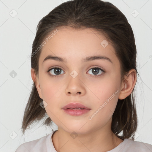 Neutral white child female with medium  brown hair and brown eyes