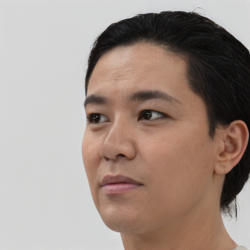 Neutral asian young-adult male with medium  black hair and brown eyes