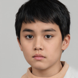 Neutral asian child male with short  brown hair and brown eyes