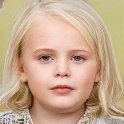 Neutral white child female with medium  brown hair and blue eyes