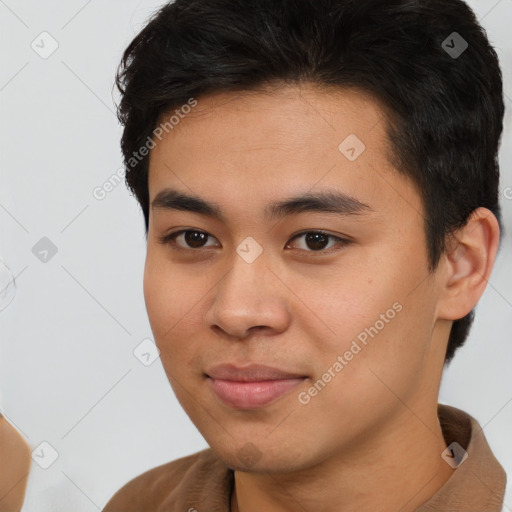 Neutral asian young-adult male with short  brown hair and brown eyes