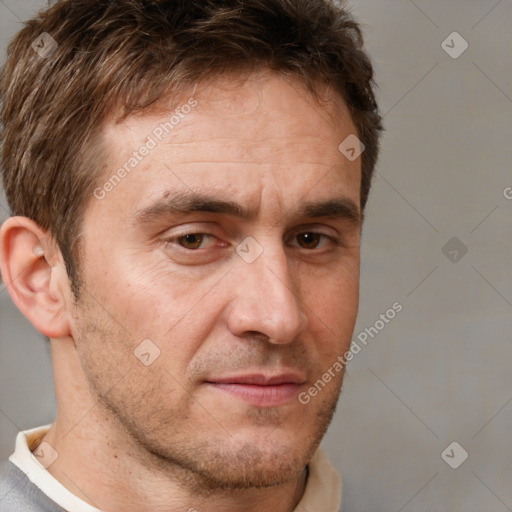 Neutral white adult male with short  brown hair and brown eyes