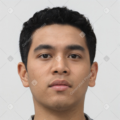 Neutral asian young-adult male with short  black hair and brown eyes