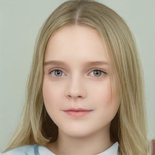 Neutral white child female with medium  brown hair and blue eyes