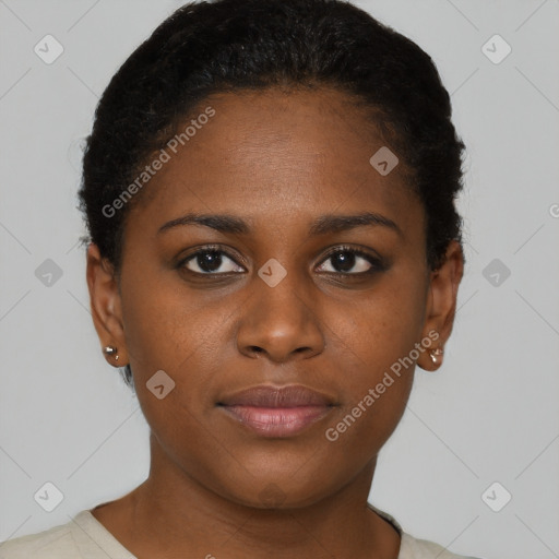 Neutral black young-adult female with short  brown hair and brown eyes