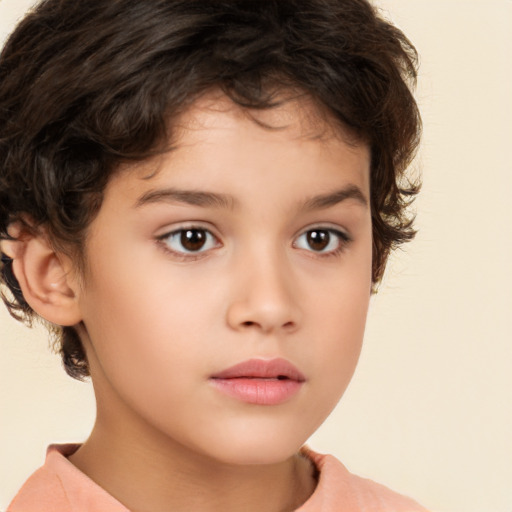 Neutral white child female with short  brown hair and brown eyes