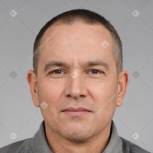 Neutral white adult male with short  brown hair and brown eyes