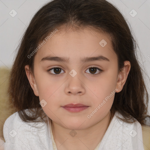 Neutral white child female with medium  brown hair and brown eyes