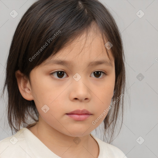 Neutral white child female with medium  brown hair and brown eyes