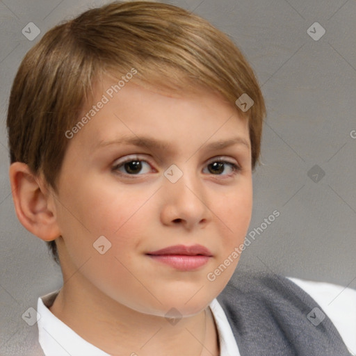 Neutral white child female with short  brown hair and brown eyes