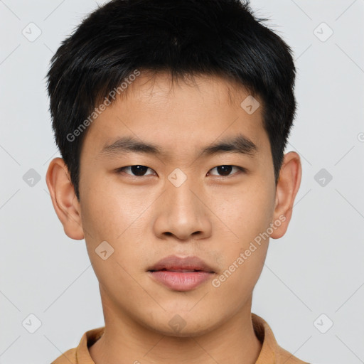 Neutral asian young-adult male with short  brown hair and brown eyes