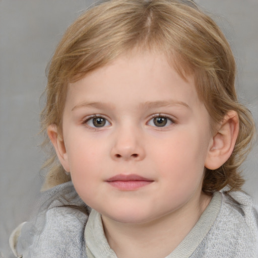 Neutral white child female with medium  brown hair and blue eyes