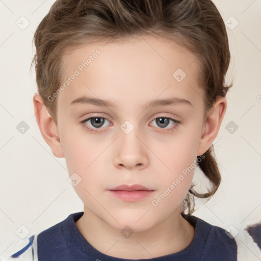 Neutral white child female with short  brown hair and brown eyes