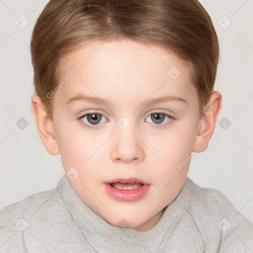 Neutral white child female with short  brown hair and brown eyes