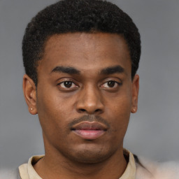 Neutral black young-adult male with short  brown hair and brown eyes