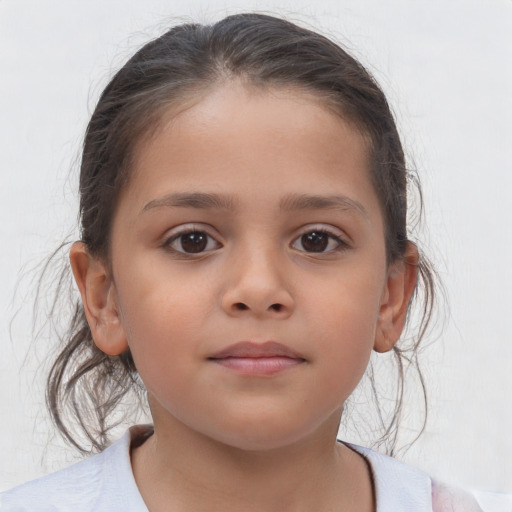 Neutral white child female with medium  brown hair and brown eyes