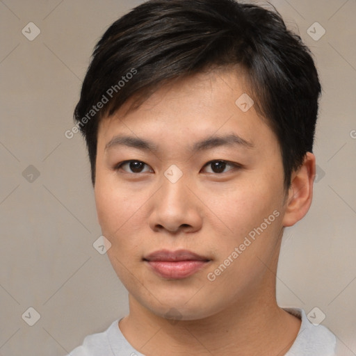 Neutral asian young-adult male with short  brown hair and brown eyes