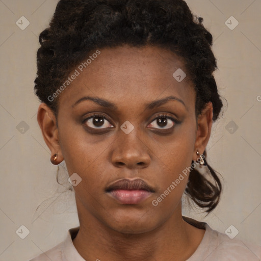 Neutral black young-adult female with short  brown hair and brown eyes