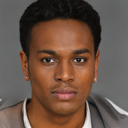 Neutral black young-adult male with short  brown hair and brown eyes