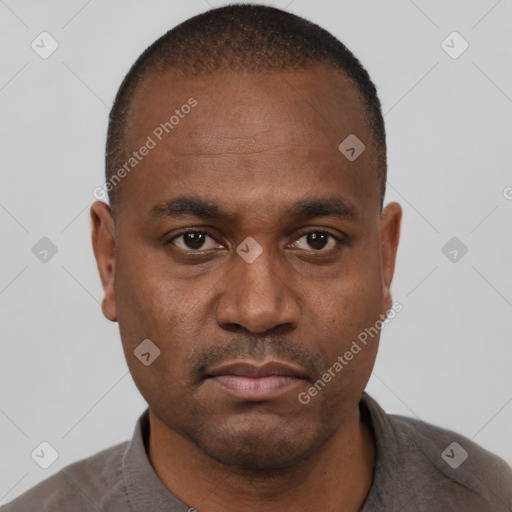 Neutral black young-adult male with short  brown hair and brown eyes
