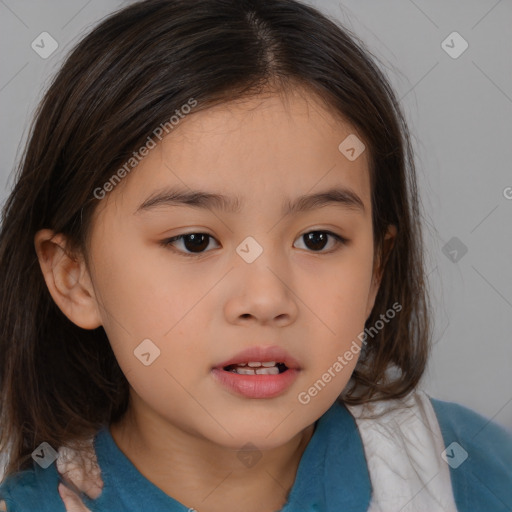 Neutral white child female with medium  brown hair and brown eyes