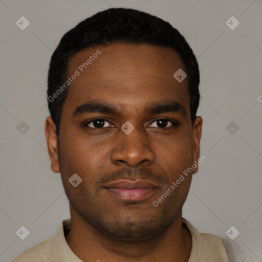 Neutral black young-adult male with short  brown hair and brown eyes