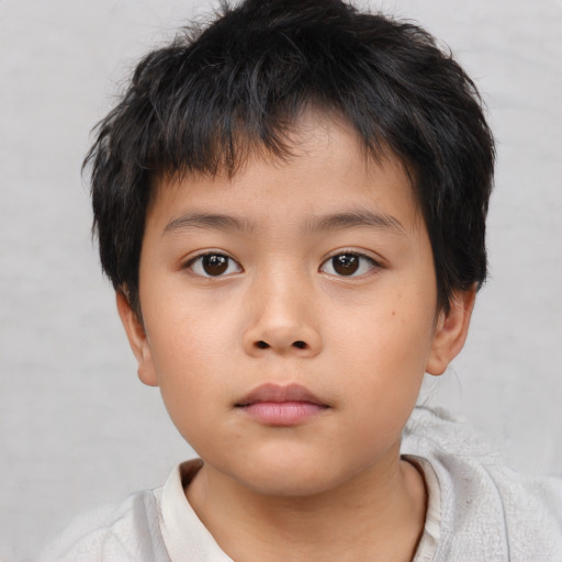 Neutral asian child male with short  brown hair and brown eyes