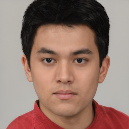 Neutral asian young-adult male with short  brown hair and brown eyes