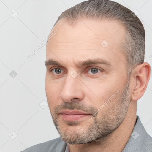 Neutral white adult male with short  brown hair and brown eyes