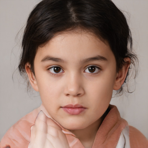 Neutral white child female with medium  brown hair and brown eyes