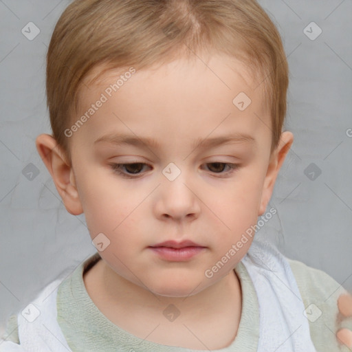 Neutral white child female with short  brown hair and brown eyes