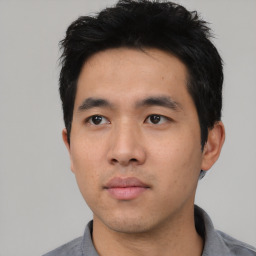 Neutral asian young-adult male with short  black hair and brown eyes