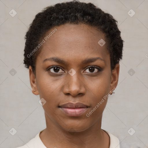 Neutral black young-adult female with short  brown hair and brown eyes