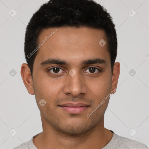 Neutral latino young-adult male with short  brown hair and brown eyes