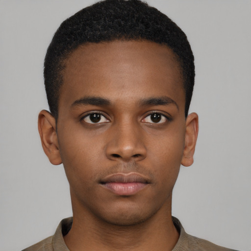 Neutral black young-adult male with short  brown hair and brown eyes