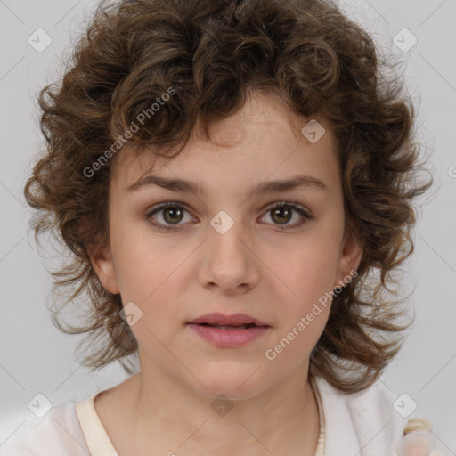 Neutral white child female with medium  brown hair and brown eyes