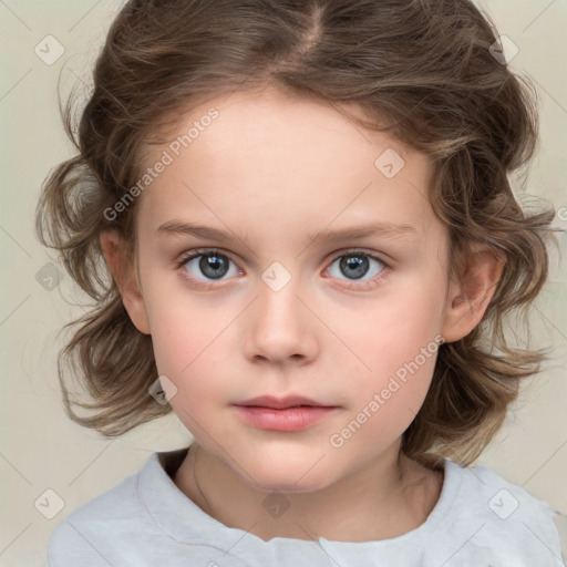 Neutral white child female with medium  brown hair and brown eyes