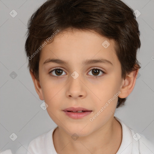 Neutral white child female with short  brown hair and brown eyes