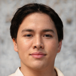 Neutral asian young-adult male with short  brown hair and brown eyes